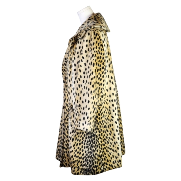SOLD Vintage Faux Fur Leopard Print Coat Mid Century Swing Jacket Glam Lined - Picture 4 of 9